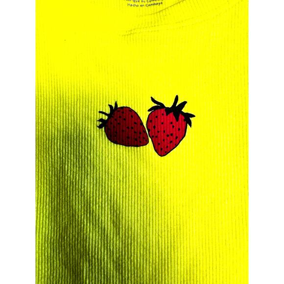 American Eagle Yellow Ribbed Strawberry Tank Top Size Large - Picture 2 of 4